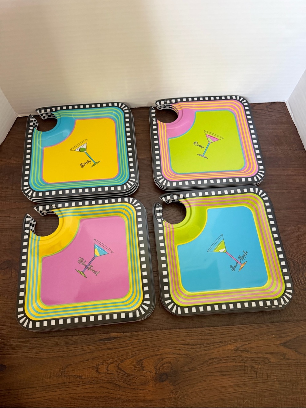 Amy Hetrick “shaken not stirred” cocktail appetizer plates. Set of 12